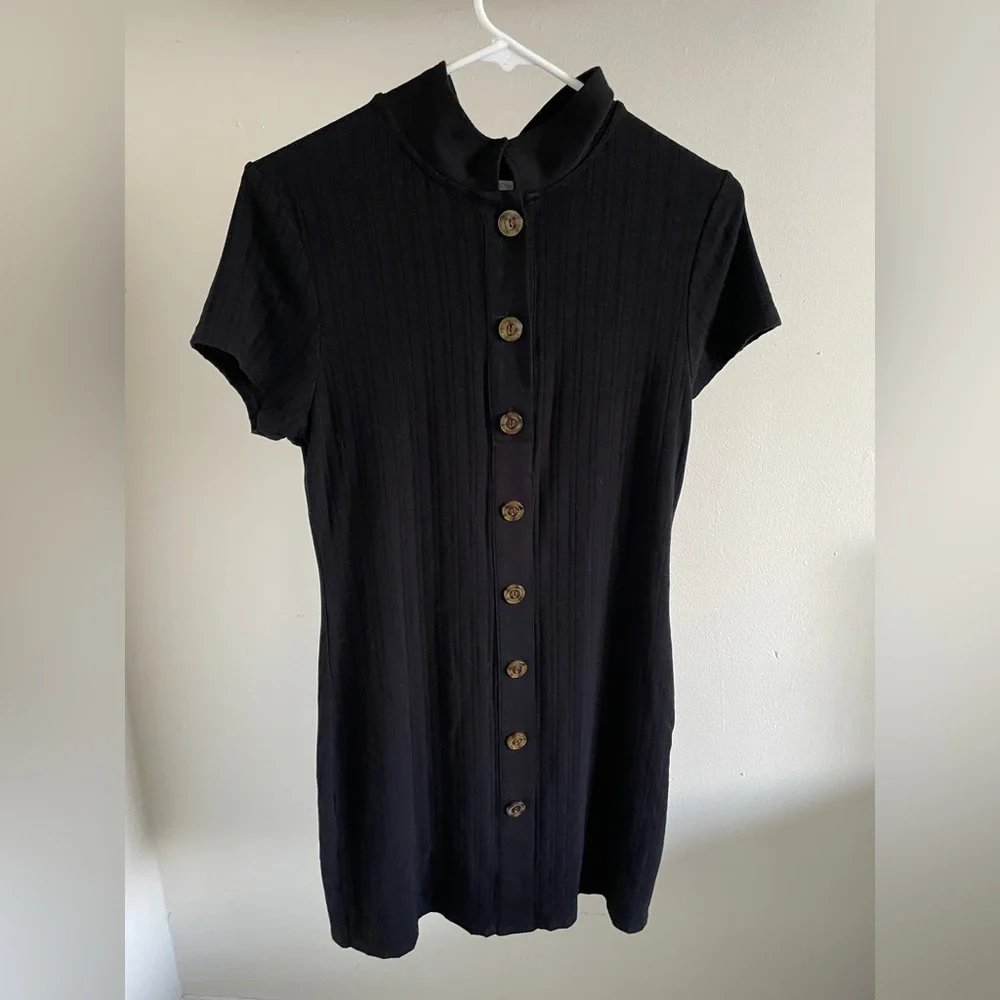 Systemaction Ribbed Button Down Dress Black (Small) - Picture 1 of 4